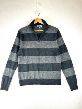 Q1 NY Cashmere Stripe Quarter Zip Sweater Quiet Luxury